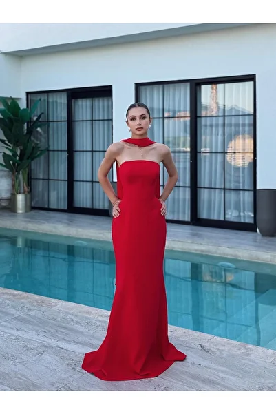 zoezoe Women's Shawl Collar Detail Long Evening Dress