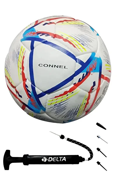 Delta Connel Size 5 Soccer Ball Hand-Stitched Dura-Strong + Multifunctional Ball Pump Set of 2