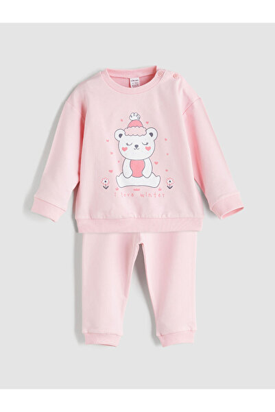 LC Waikiki سترة وبنطلون رياضي وردي اللون للفتيات الصغيرات، طقم مكون من قطعتين