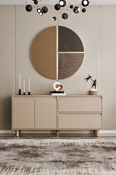 moldesan Mila Bej MDF 140 cm raflı konsol