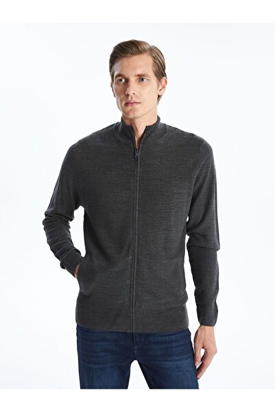 LC Waikiki Ανδρική πλεκτή ζακέτα Standard Mold Stand Collar