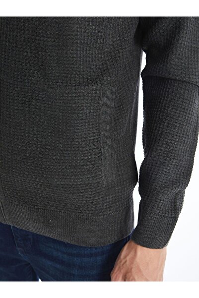 LC Waikiki Ανδρική πλεκτή ζακέτα Standard Mold Stand Collar