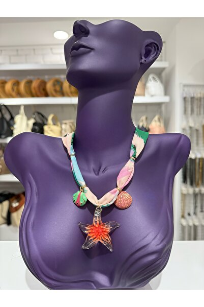 My Violet Accesssories MURANO CAM BONCUKLU ÇELİK CHARMLI FULAR KOLYE