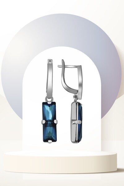 Swaroski Women's Blue Baguette Dangle Earrings with Zirconia Crystal Stone |   Soothing Blue Baguette Design