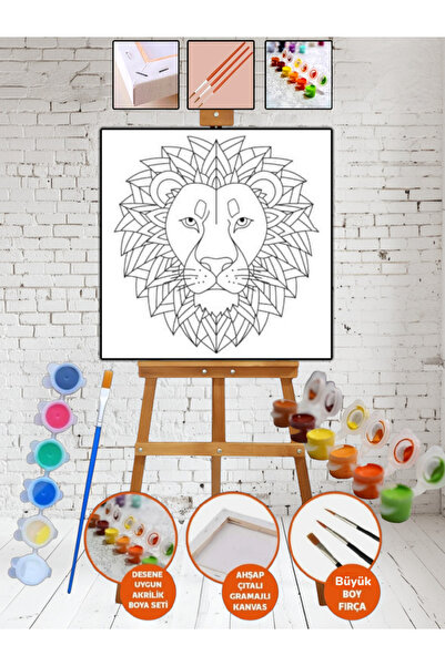 Elittablo Kanvas Mandala Aslan Boyama 20x20 Tuval Boya Seti Çocuk Hobi