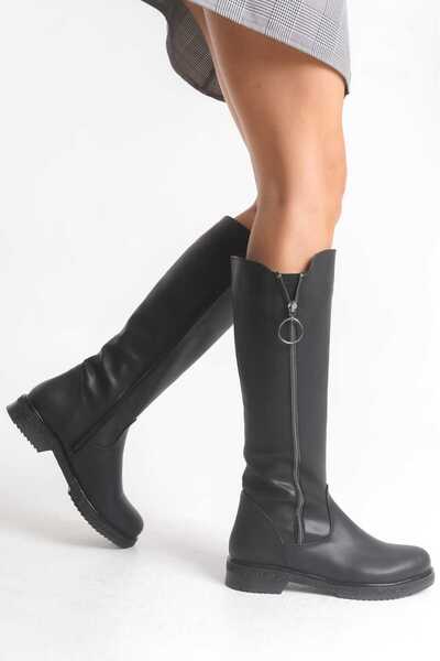 DYG STORE Black Zippered Modern Women's Boots 145308