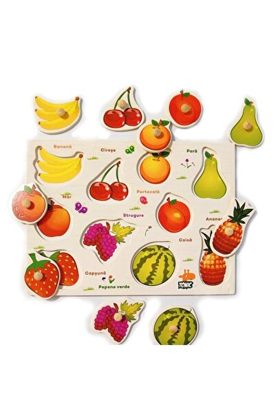 Picodino Tablă de puzzle din lemn în limba română, Fructe, 10 piese, eduBebe