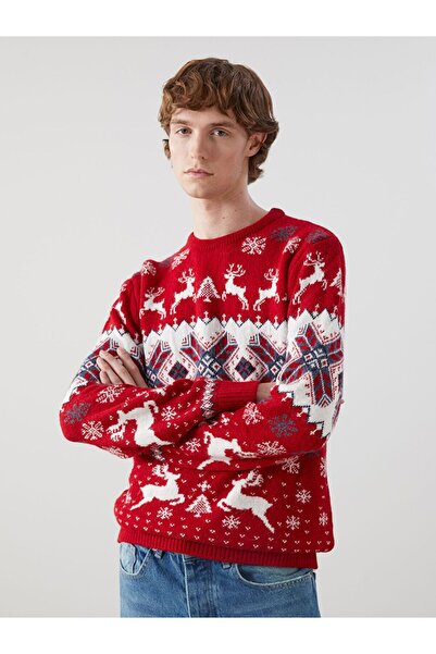 LC Waikiki Bisiklet Yaka Uzun Kollu Yılbaşı Temalı Erkek Triko Kazak