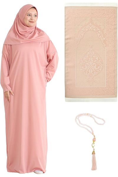 Prien Women's Prayer Dress with Rug and Islamic Hijab by