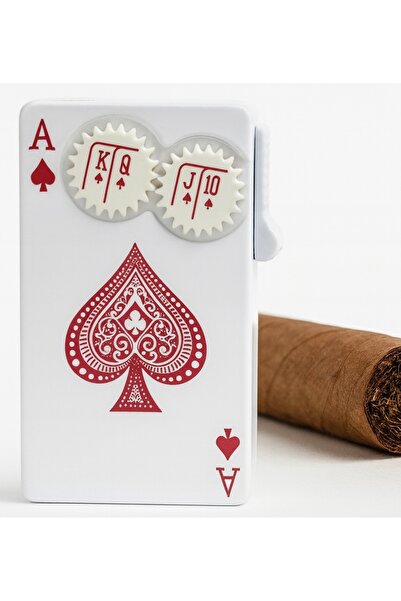 Hunter Beyaz Poker Tasarımlı Metal Çakmak – As Maça Desenli (Ace of Spades)