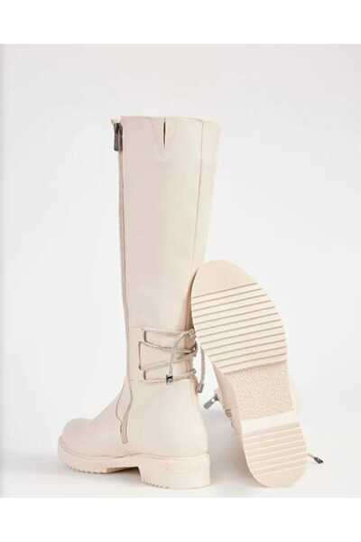 DYG STORE Bej Stone Stylish Women's Boots with Lace-Up Back and Zipper 200211