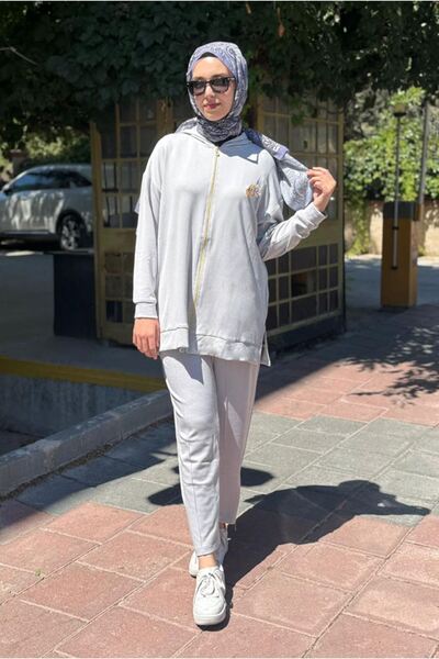 Moda Rosa 25Y2241 -Gray - Modal Double Set with Flowered Jacket