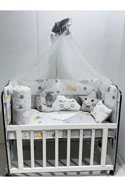 JULYA KİDS Baby Sleeping Set 12 Pieces - Includes Tulle Mosquito Net and Apparatus (60×120 cm)