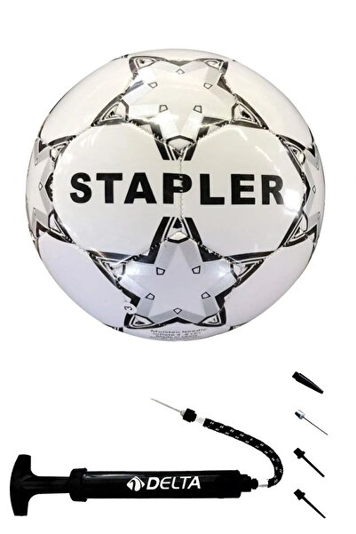 Delta Stapler 5 Number Soccer Balls & Inflation Pump - Set of 2 with Durable Rubber Surface No:5 White