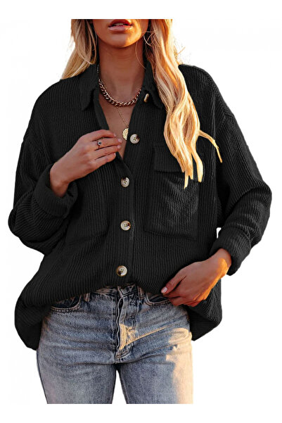 OEM Cămașă lejeră cu mânecă lungă pentru femei, neagră, mărimea XL