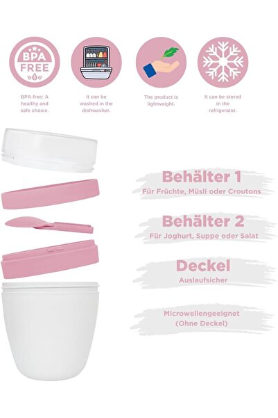 OEM Lunch cups with removable lid and spoon, set of 2 pieces 650ml, pink+blue