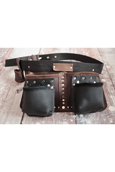 ykrhn Dört Cepli Kahverengi Deri Önlük