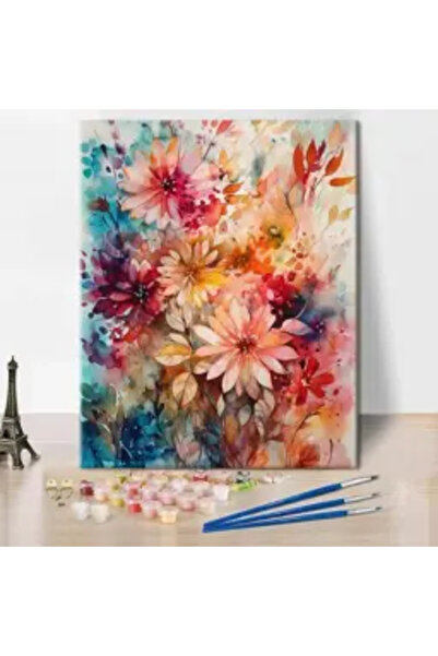 OEM Pictură pe pânză numerotată 40x50 cm, vopsea acrilică, pensule, suporturi de agățat, „Flori”