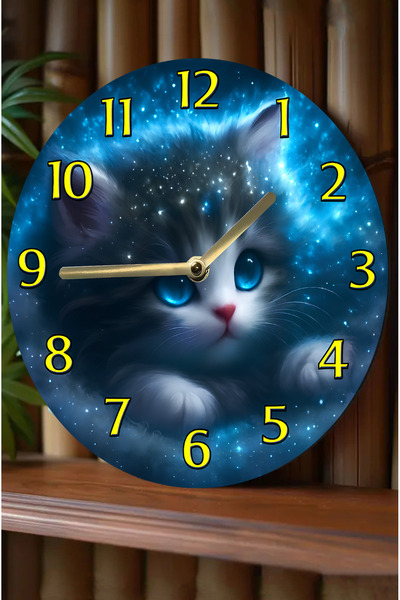 kutuTR ساعة حائط من خشب MDF على شكل قطة – مقاس 33x33 سم SDW366