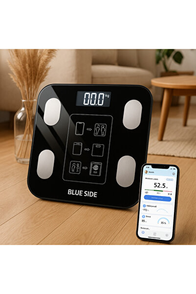 BLUE SİDE DİJİTAL Baskül Yağ Kütle Kas Vücut Kitle Endeksi Ölçer Bluetooth Öz...