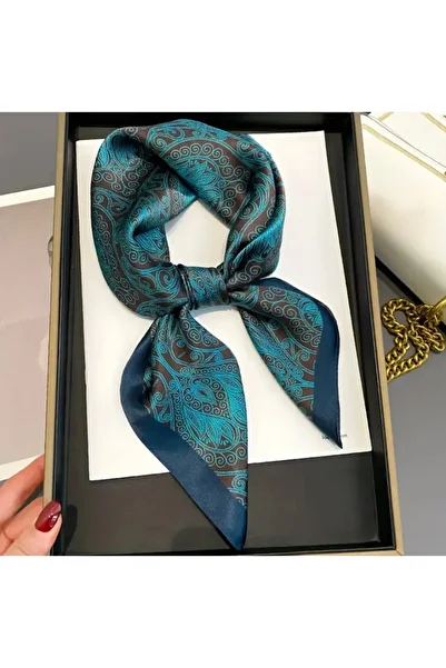 Accessories Hei Blue Geometric Vintage Satin Look Square Scarf Foulard Women Accessory