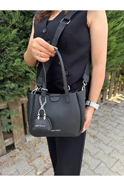 Just Polo Original Women's Black 3-Compartment Luxury & Stylish Soft Leather Hand and Shoulder Bag Suitable for Daily Use
