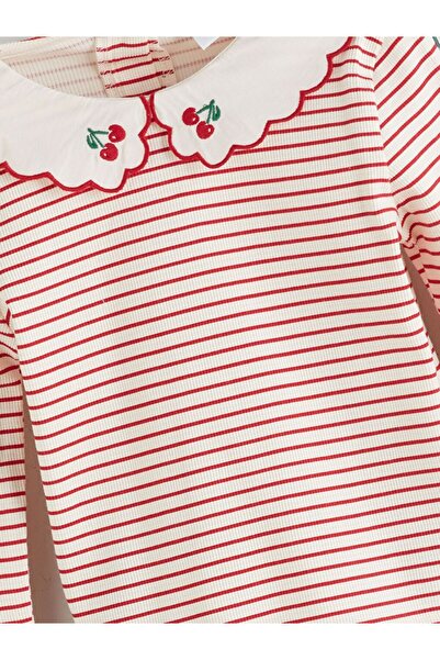 LC Waikiki Lcw Kids Peter Pan collar Long Sleeve Striped Girls' T-Shirt