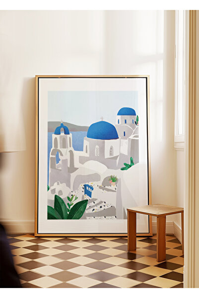 ARTHOUSECOLLECTIVE Poster cu peisajul Santorini - Domul albastru și casele al...