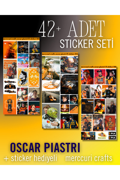merccuri crafts Oscar Piastri Sticker Seti (42+ adet Yüksek Kaliteli) - Defte...