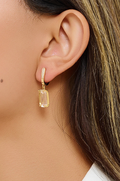 FAYRA ACCESSORIES أقراط كريستال باغيت مرصعة بحجر الزركون