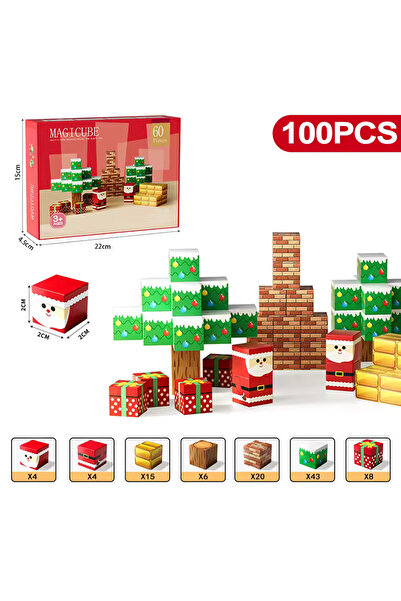 Picodino Set Magnetic Blocks Minecraft Christmas Edition, piese de constructie magnetice pentru copii, 100buc