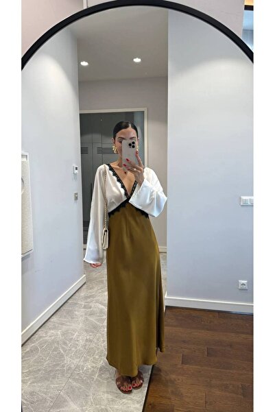 Miss Beyoğlu فستان نسائي من الساتان مع تفاصيل من الدانتيل - تصميم أنيق وراقٍ ...