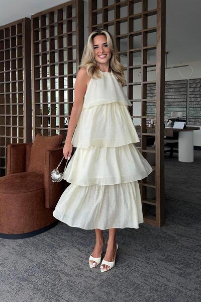 Laluvia Yellow Halter Neck Stone Dress