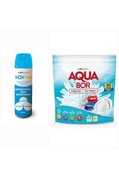 Boron AQUABOR DOĞAL MİNERALLİ BULAŞIK MAKİNESİ DETERJANI 30 ADET +AEROSOL BORTAM DEZENFEKTAN