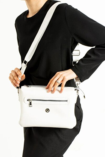 Just Polo Women's White Luxury and Stylish Adjustable Strap Shoulder Bag Shopper
