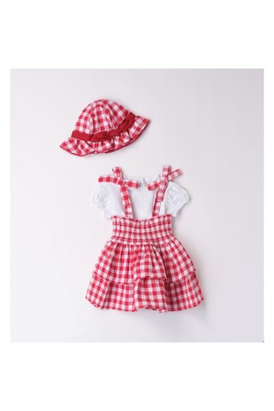minibanda Set Dress, T-shirt, and Hat for Newborn, Minibanda, White/Red, 80-86 cm