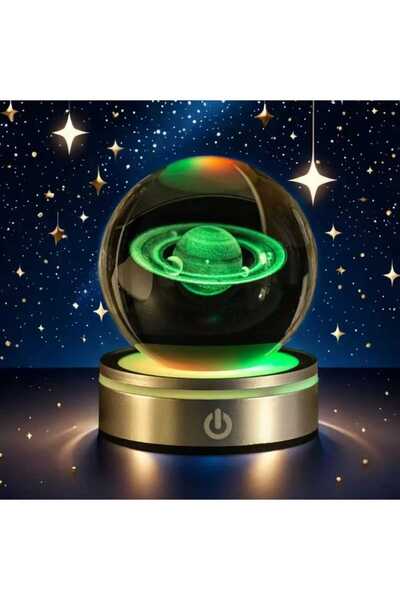 mr shopping MR ışıklı Dönen 3D Kristal Cam Küre Büyük boy Usb'li Gece Lambası...