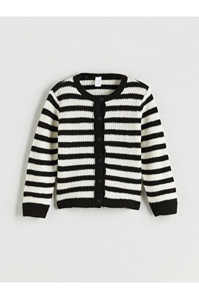 LC Waikiki Lcw Kids Ecru Crew Neck Striped Girls' Knitwear Sweater