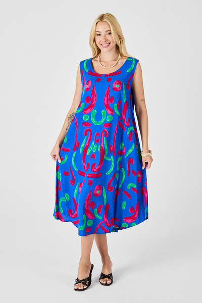 bacc Blue U-Neck Sleeveless Asymmetrical Cut Midi Dress Bcvl-254017
