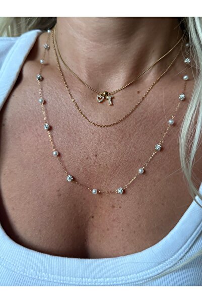 Rossetto Atelier Stainless Steel Mini Zircon Heart t Letter Necklace