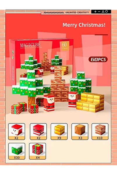 Picodino Set Magnetic Blocks Minecraft Christmas Edition, piese de constructie magnetice pentru copii, 100buc