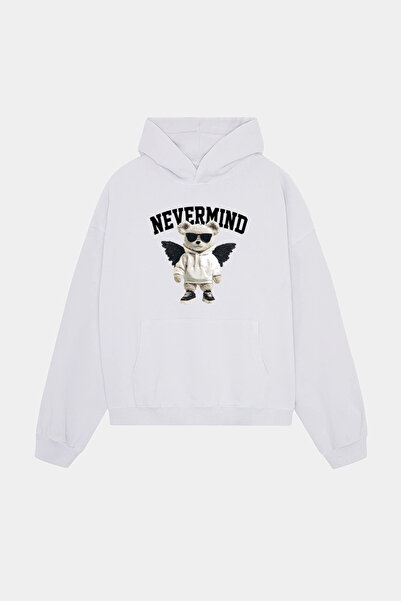 NEVERMIND Μοντέρνο oversized Λευκό με κουκούλα Φούτερ – Συλλογή