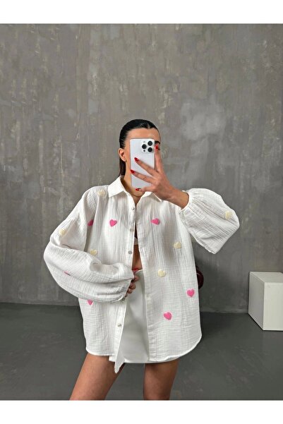 URİS Γυναικείο πουκάμισο με μανίκια από μπαλόνι από ύφασμα μουσελίνας υψηλής ...