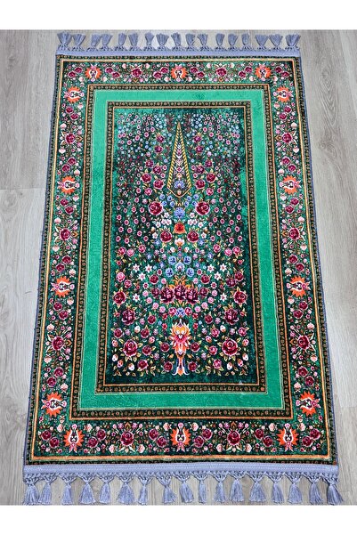 PrayerRug Dokuma Taban Örgü Püsküleri ve İpek Kadar Yumuşak Yüzeyiyle Bambu s...