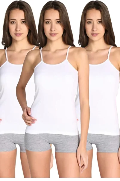 Stars Underwear Women's White Tank Top with Rope Straps, Flexible, 6 Pieces Cotton