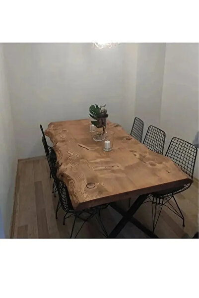 MODERN LİFEE Demir Ayak Doğal Ahşap Yemek Masası Mutfak Masası