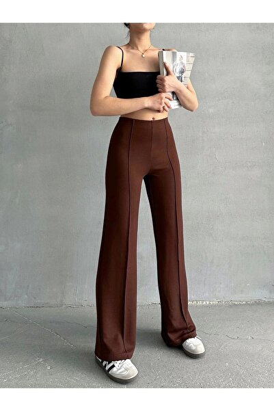 URİS Pantaloni eleganti cu talie înaltă din țesătură modal cu nervuri de damă