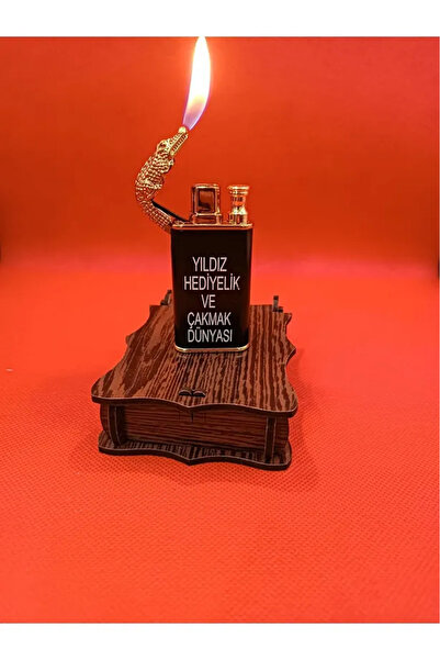HK GİFT SHOP Hediyelik Timsah Çakmak Kişiye Özel Ahşap Kutulu Isim Yazılır