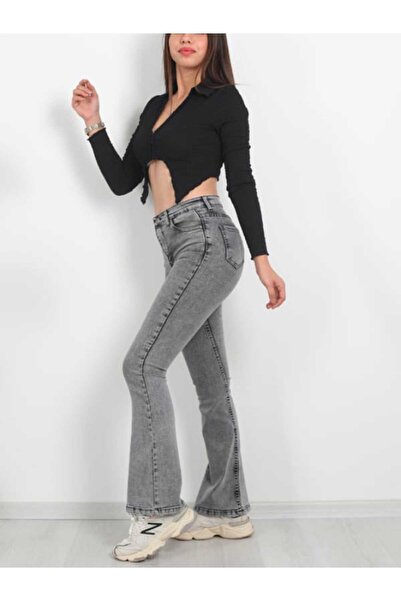 geenz manifacture Pantaloni de blugi Miya cu picioare largi pentru femei, gri...