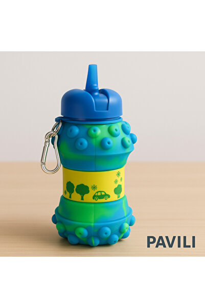 modacepte زجاجة مياه قابلة للطي من السيليكون 100% من بافيلي، زجاجة مياه رياضية للأطفال والكبار بسعة 550 مل